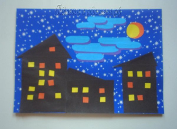 Аппликация Вечерний город в подготовительной группе