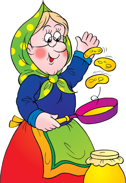 Бабушка печет блины