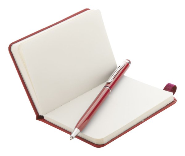 Красный блокнот с ручкой