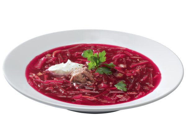 Борщ в тарелке на беломтфоне