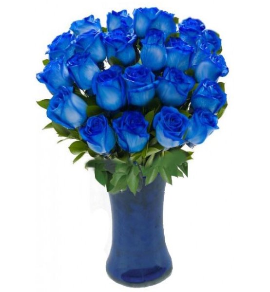 Синяя ваза с розами