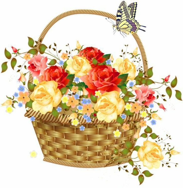 Ребенок с корзиной цветов