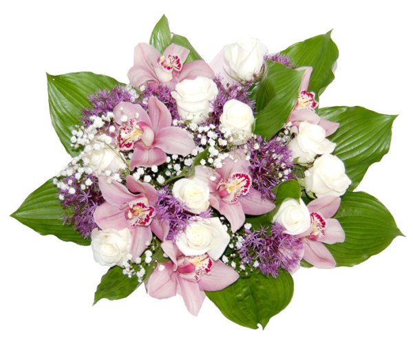 Букет с орхидеями и хризантемами