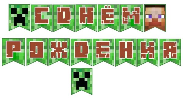 Надпись с днем рождения в стиле майнкрафт