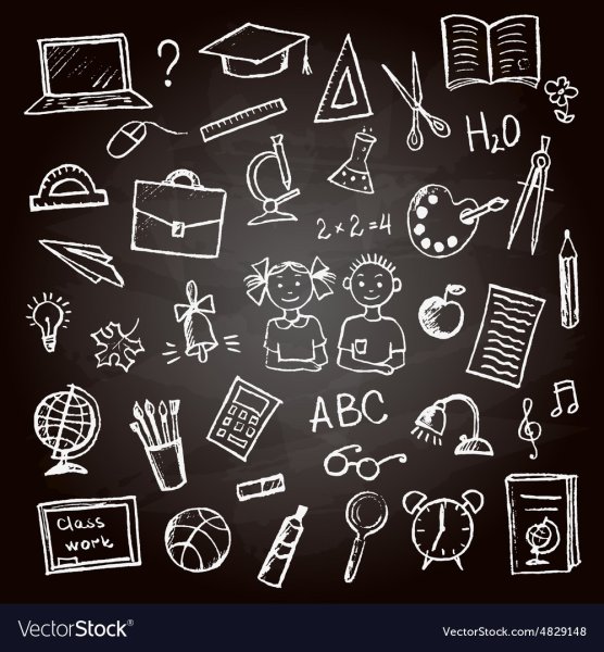 Школьные предметы мелом на доске