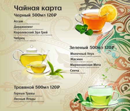 Чайная карта меню