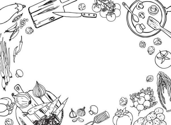 Рамка из овощей черно белая