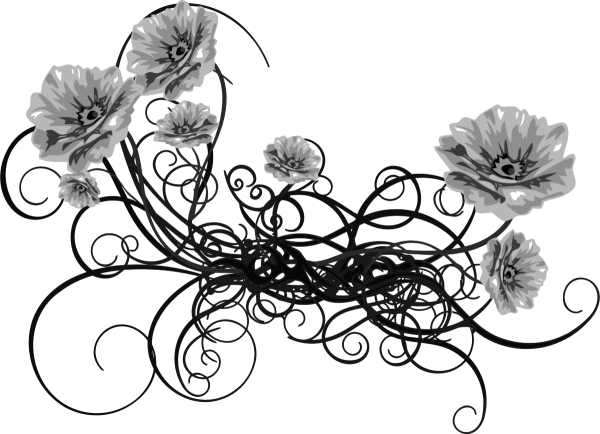 Цветы черно-белые на прозрачном фоне