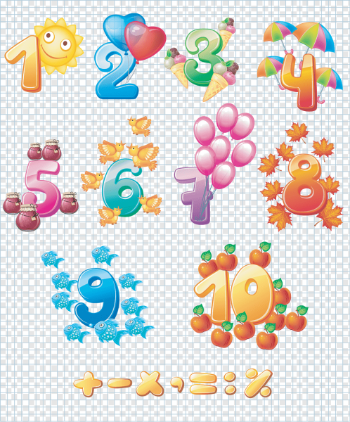 Разноцветные цифры для детей с глазками