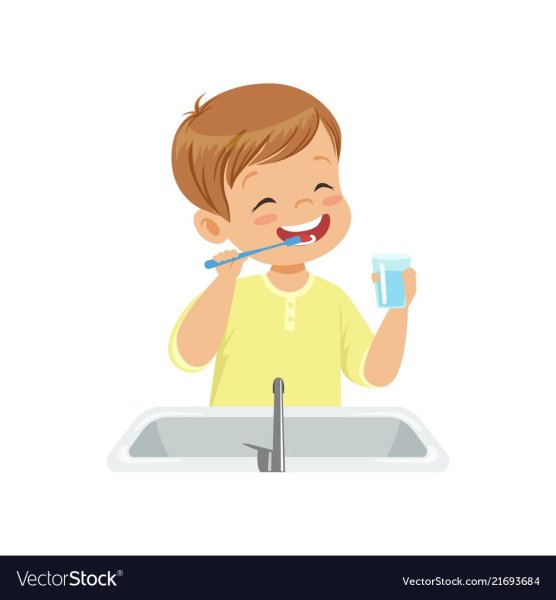 Мальчик умывается и чистит зубы