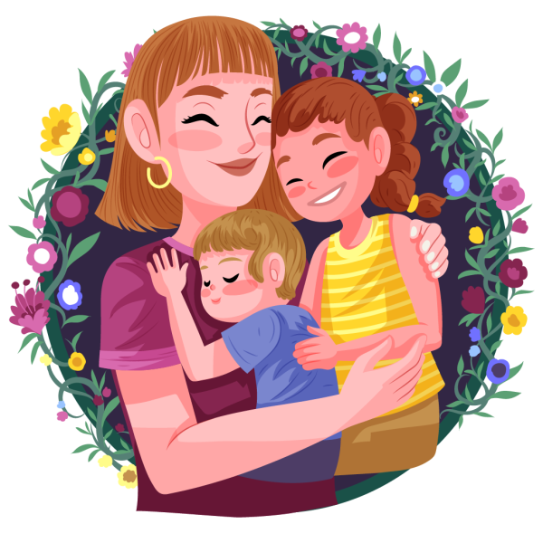 Мама с ребёгкомна прозрачном фоне