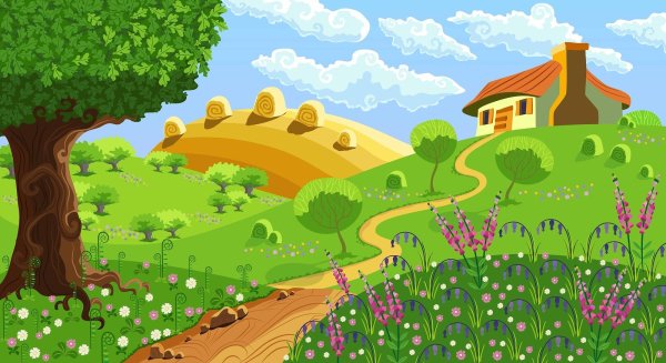 Фон деревня мультяшный