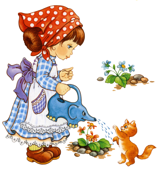 Девочка поливает цветы