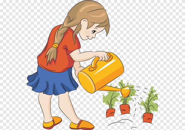 Девочка поливаиет цветов