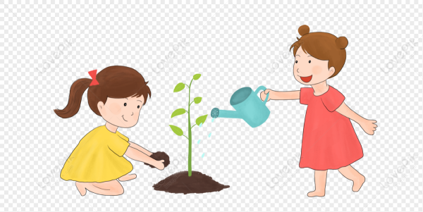 Девочка поливает дерево