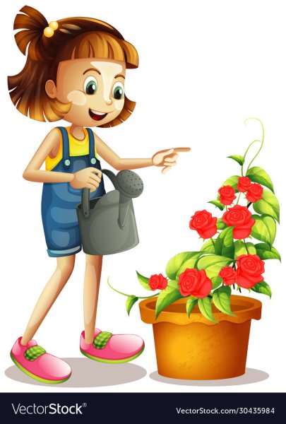 Девочка поливает