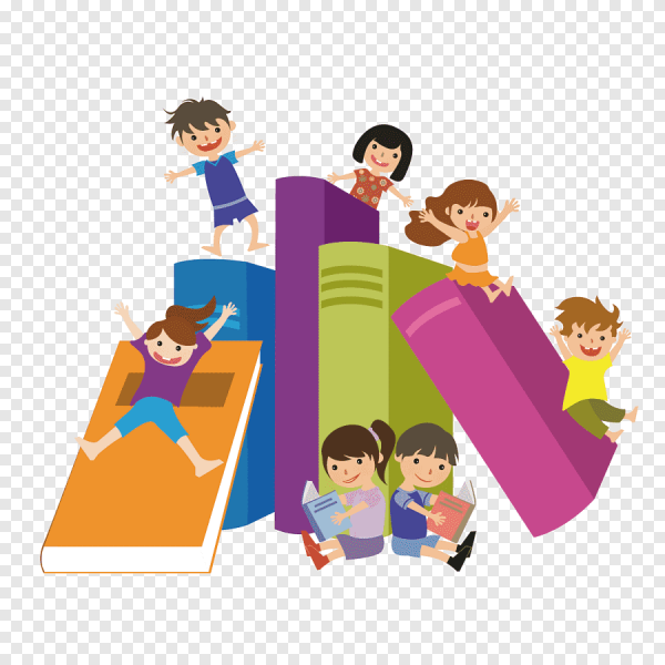Дети с книгами на прозрачном фоне