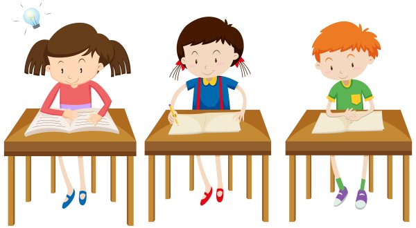 Ученик за партой без фона