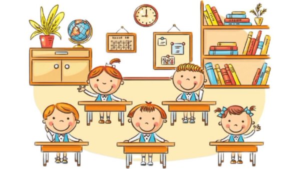 Рисунок дети за партой в школе