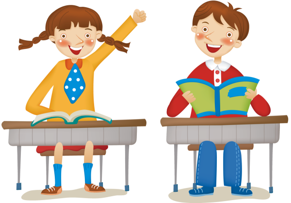 Дети за партой на прозрачном фоне