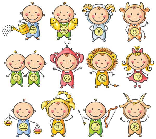 Детские знаки зодиака на прозрачном фоне