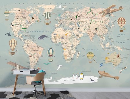 Детские обои с картой мира для стен
