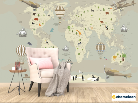 Фотообои карта мира в интерьере детской