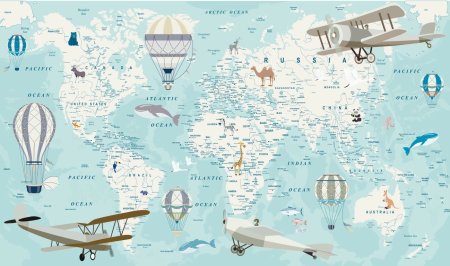 Бесшовные обои в детскую карта мира