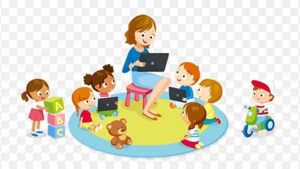 Воспитатель с детьми на прозрачном фоне