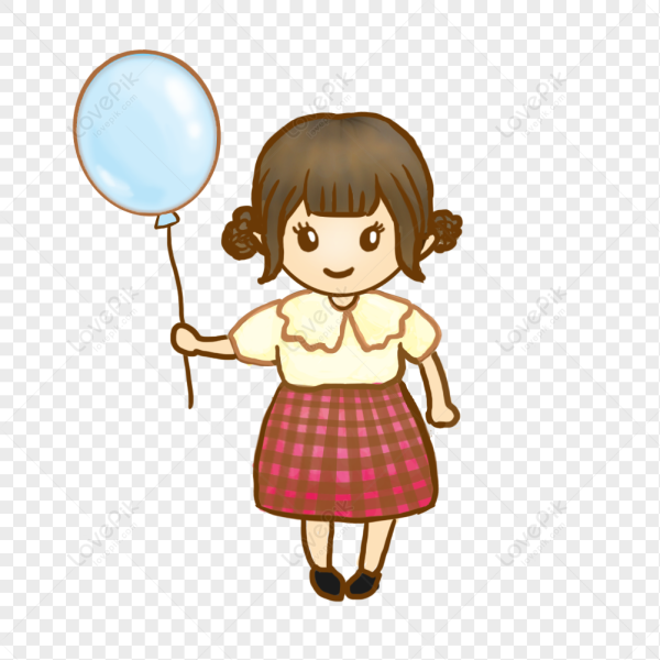 Girl holding a Balloon PNG