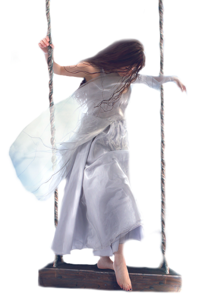 Девочка на качелях спиной