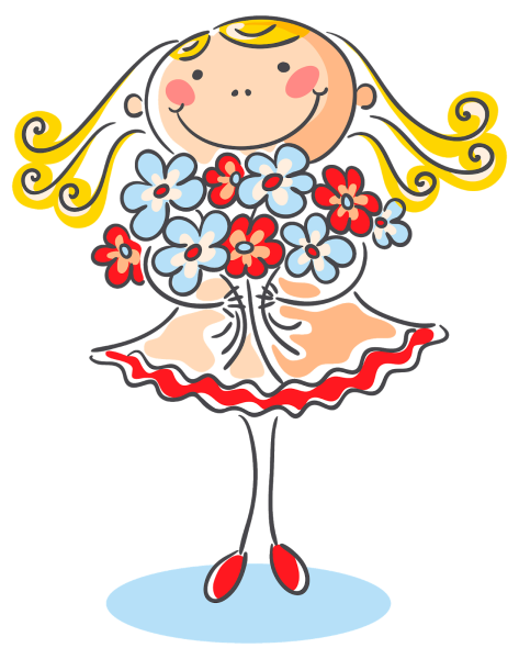 Мультяшные девочки с букетом цветов