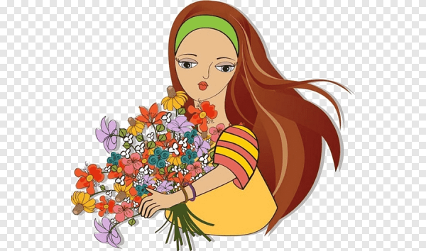 Мультяшные девочки с букетом цветов