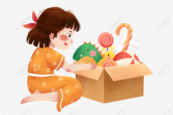 Ребенок убирает игрушки нарисованный