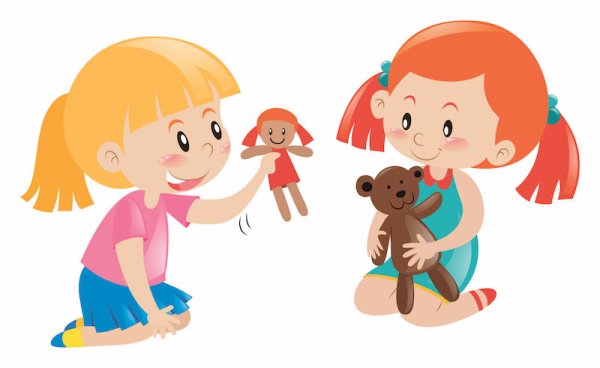 Рисунок девочки и нрают в куклы