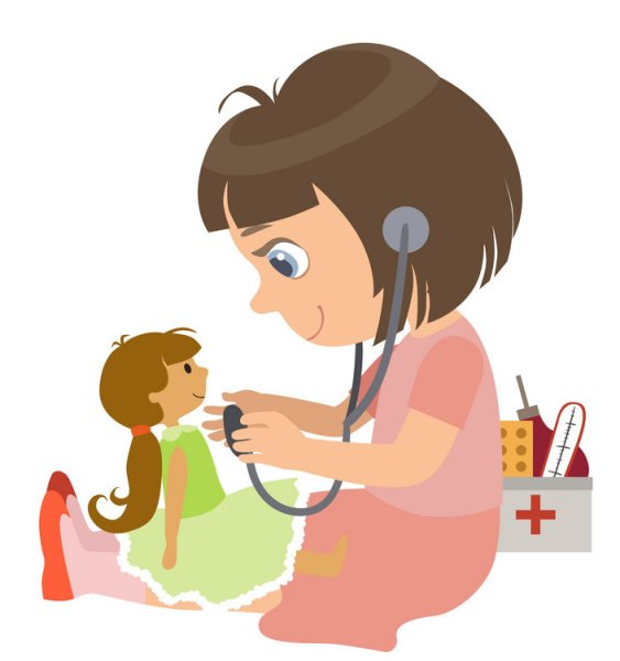 Девочка играет с куклами мультяшный