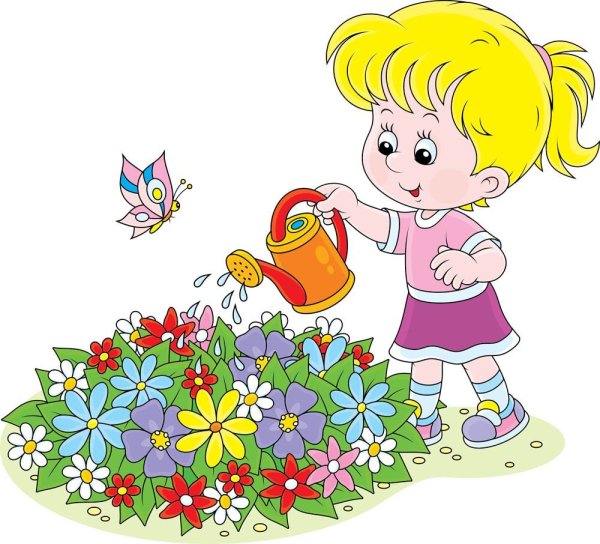 Дети поливают цветы