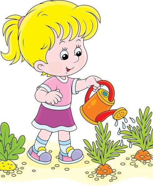 Дети поливают цветы