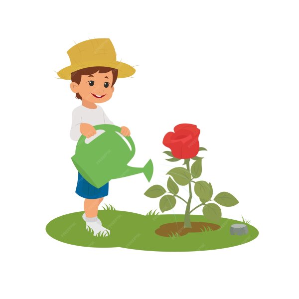 Мальчик поливает растения