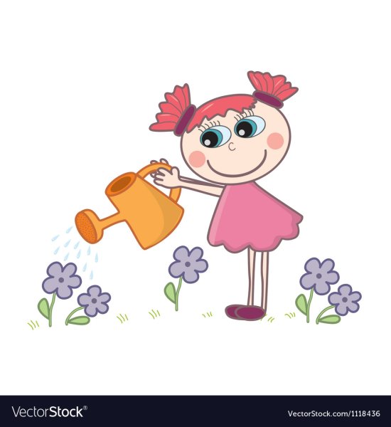 Мультяшная девочка с лейкой