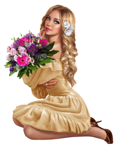 Девушка с цветами на прозрачном фоне