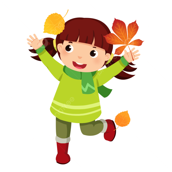 Мультяшная девочка в осенней одежде