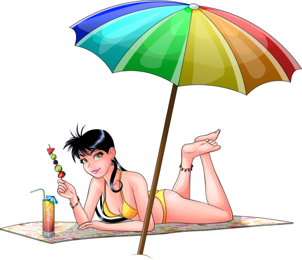 Нарисованные девушки на пляже