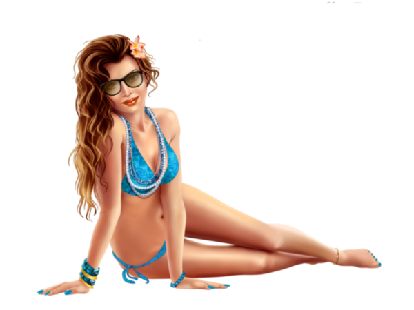 Девушка на пляже на прозрачном фоне