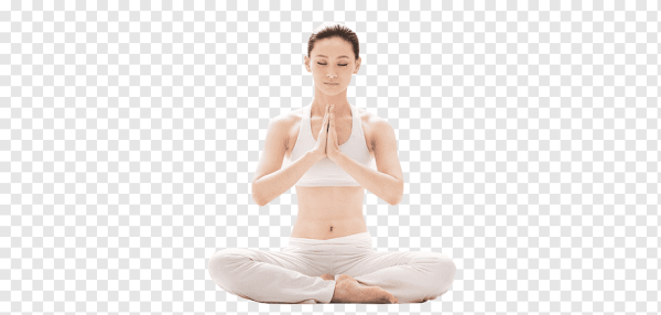 Женщина медитирует на прозрачном фоне