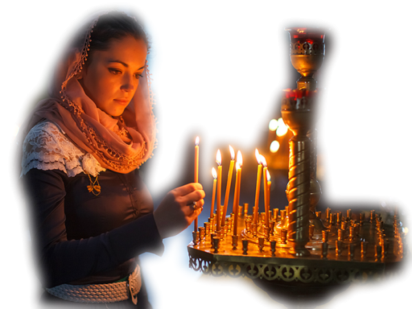 Женщина молится на прозрачном фоне