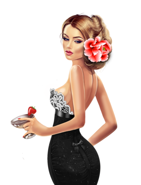 Нарисованная девушка с бокалом