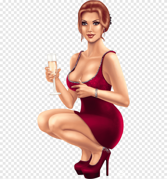 Нарисованная девушка с бокалом