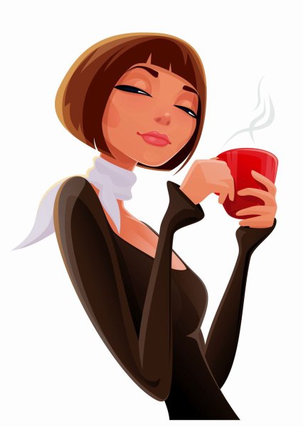 Девушка с кофе мультяшная