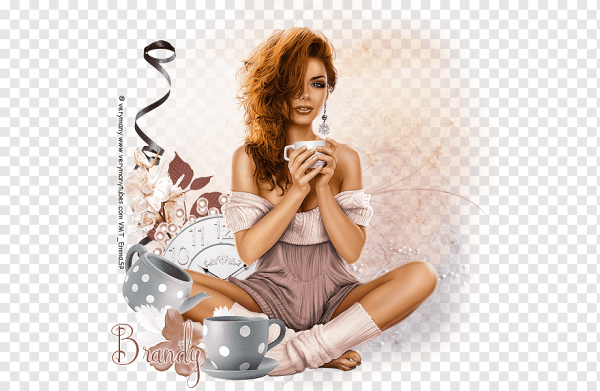 Девушка с кофе на прозрачном фоне